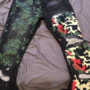 Camouflage and Floral Print Jeans